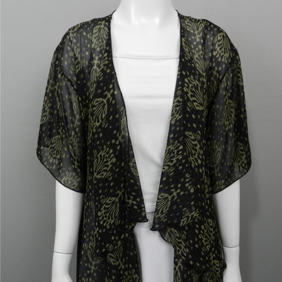 LuLaRoe Monroe Kimono Sheer Fringe Swim Cover Up Size S Black Beige Batik - Picture 12 of 12